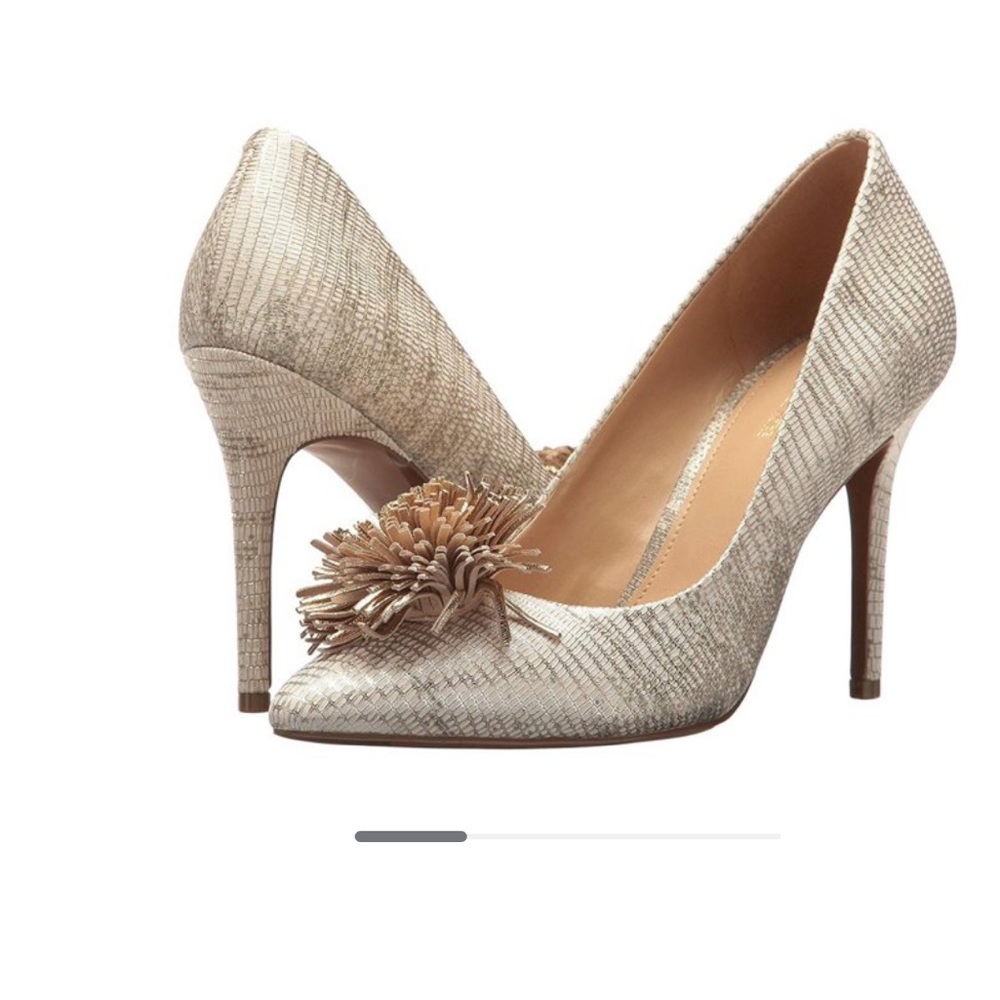 Michael Kors Lolita Gold heels with leather Pom poms stiletto